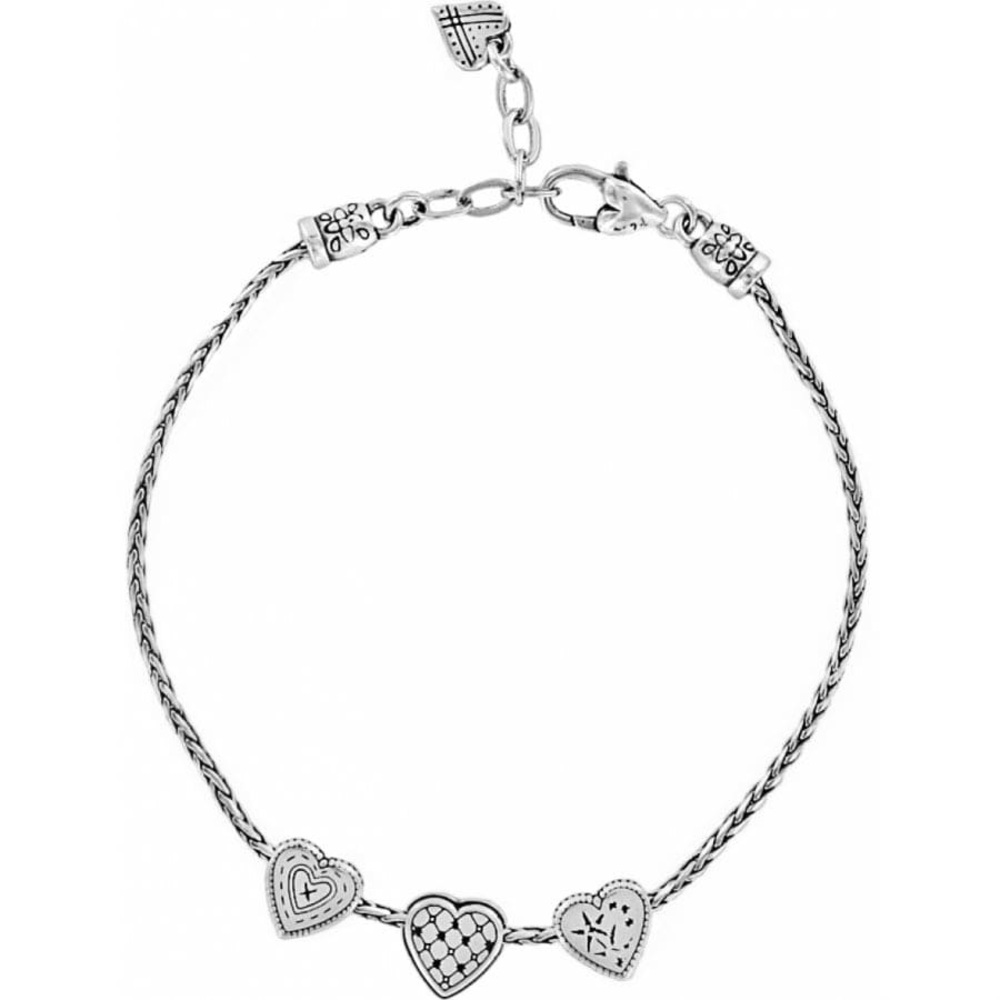 Brighton Silver Heart Charm Bracelet with Braided Chain